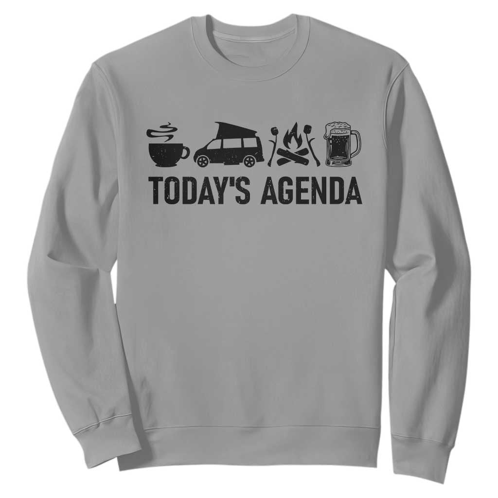 Funny Camping Sweatshirt Todays Agenda Coffee Van Beer Campfire