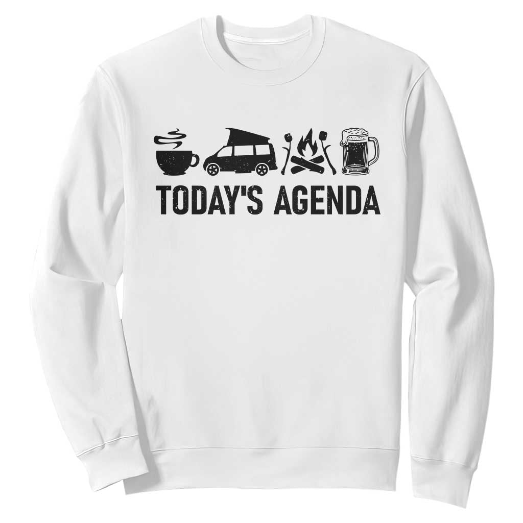 Funny Camping Sweatshirt Todays Agenda Coffee Van Beer Campfire