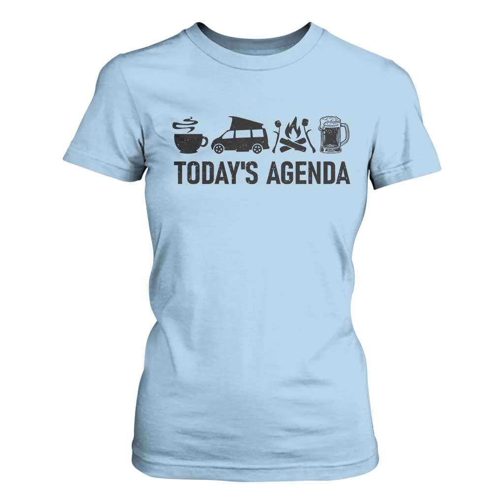Funny Camping T Shirt For Women Todays Agenda Coffee Van Beer Campfire