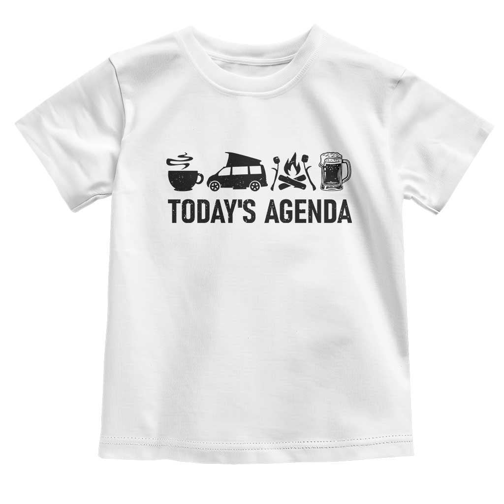 Funny Camping Toddler T Shirt Todays Agenda Coffee Van Beer Campfire
