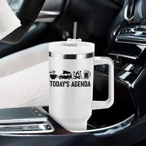 Funny Camping Tumbler With Handle Todays Agenda Coffee Van Beer Campfire