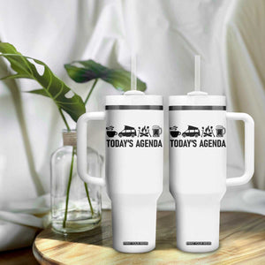 Funny Camping Tumbler With Handle Todays Agenda Coffee Van Beer Campfire