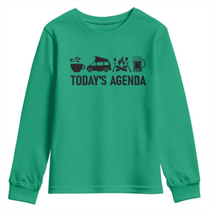 Funny Camping Youth Sweatshirt Todays Agenda Coffee Van Beer Campfire