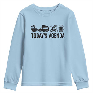 Funny Camping Youth Sweatshirt Todays Agenda Coffee Van Beer Campfire
