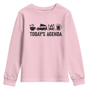 Funny Camping Youth Sweatshirt Todays Agenda Coffee Van Beer Campfire