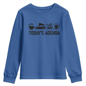 Funny Camping Youth Sweatshirt Todays Agenda Coffee Van Beer Campfire