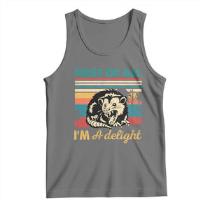 Funny First Of All I Am A Delight Tank Top Retro Angry Opossum TS11 Black Heather Print Your Wear