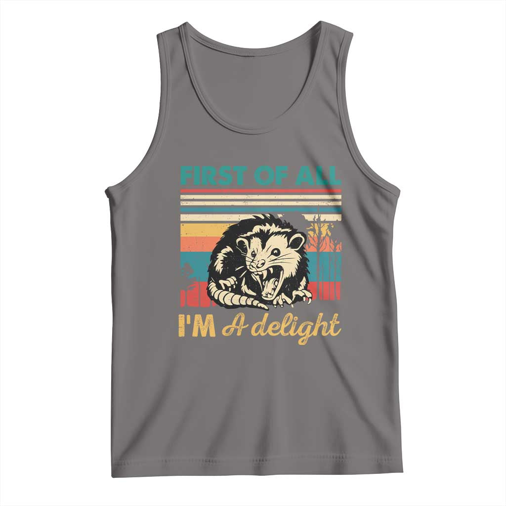Funny First Of All I Am A Delight Tank Top Retro Angry Opossum TS11 Deep Heather Print Your Wear