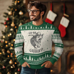 Funny Cowboy Opossum Ugly Christmas Sweater Go On Now Git Western Country Opossum TS11 Beige Green Print Your Wear