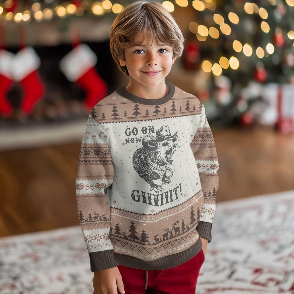 Funny Cowboy Opossum Ugly Christmas Sweater Go On Now Git Western Country Opossum TS11 Mocha Mousse Print Your Wear