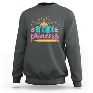 Back To School Sweatshirt 1ST Grade Princess Lovely Yellow Crown Pencil Cute Star TS11 Dark Heather Print Your Wear