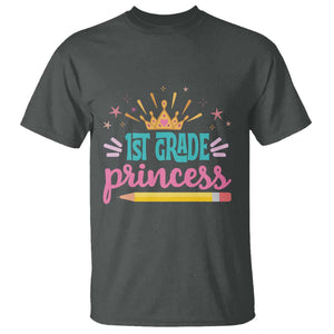 Back To School T Shirt 1ST Grade Princess Lovely Yellow Crown Pencil Cute Star TS11 Dark Heather Print Your Wear