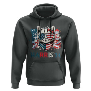 Harris'24 Hoodie Childless Cat Lady American Flag Sunglasses TS11 Dark Heather Print Your Wear