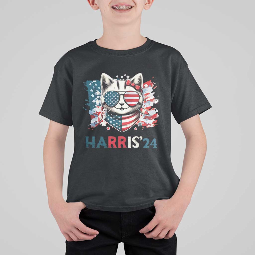 Harris'24 T Shirt For Kid Childless Cat Lady American Flag Sunglasses TS11 Black Print Your Wear