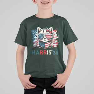 Harris'24 T Shirt For Kid Childless Cat Lady American Flag Sunglasses TS11 Dark Forest Green Print Your Wear