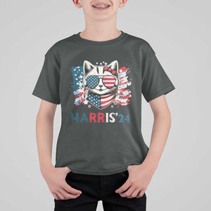 Harris'24 T Shirt For Kid Childless Cat Lady American Flag Sunglasses TS11 Dark Heather Print Your Wear