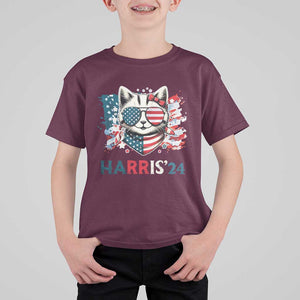 Harris'24 T Shirt For Kid Childless Cat Lady American Flag Sunglasses TS11 Maroon Print Your Wear