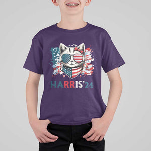 Harris'24 T Shirt For Kid Childless Cat Lady American Flag Sunglasses TS11 Purple Print Your Wear