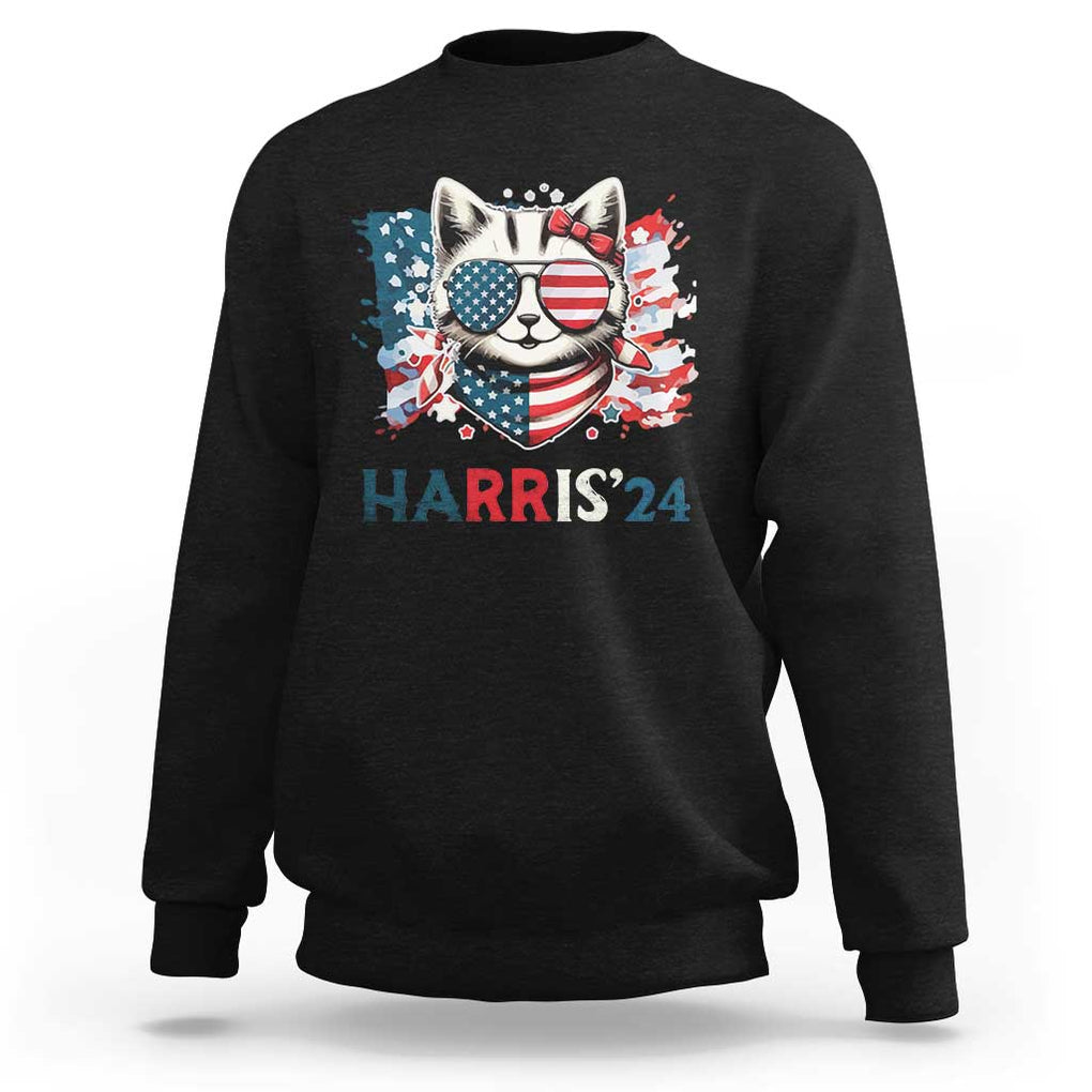 Harris'24 Sweatshirt Childless Cat Lady American Flag Sunglasses TS11 Black Print Your Wear