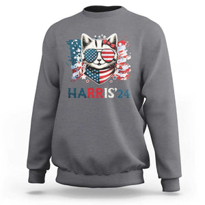 Harris'24 Sweatshirt Childless Cat Lady American Flag Sunglasses TS11 Charcoal Print Your Wear