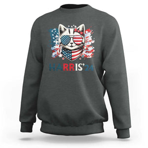 Harris'24 Sweatshirt Childless Cat Lady American Flag Sunglasses TS11 Dark Heather Print Your Wear