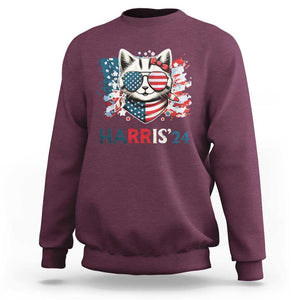 Harris'24 Sweatshirt Childless Cat Lady American Flag Sunglasses TS11 Maroon Print Your Wear