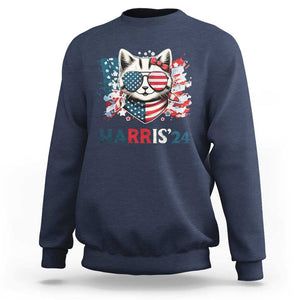 Harris'24 Sweatshirt Childless Cat Lady American Flag Sunglasses TS11 Navy Print Your Wear