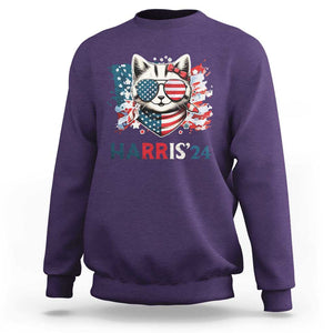 Harris'24 Sweatshirt Childless Cat Lady American Flag Sunglasses TS11 Purple Print Your Wear