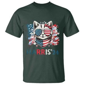 Harris'24 T Shirt Childless Cat Lady American Flag Sunglasses TS11 Dark Forest Green Print Your Wear