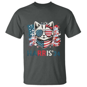 Harris'24 T Shirt Childless Cat Lady American Flag Sunglasses TS11 Dark Heather Print Your Wear