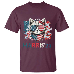 Harris'24 T Shirt Childless Cat Lady American Flag Sunglasses TS11 Maroon Print Your Wear