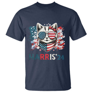 Harris'24 T Shirt Childless Cat Lady American Flag Sunglasses TS11 Navy Print Your Wear