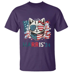 Harris'24 T Shirt Childless Cat Lady American Flag Sunglasses TS11 Purple Print Your Wear