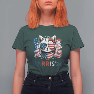 Harris'24 T Shirt For Women Childless Cat Lady American Flag Sunglasses TS11 Dark Forest Green Print Your Wear