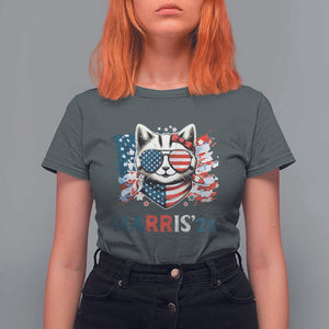 Harris'24 T Shirt For Women Childless Cat Lady American Flag Sunglasses TS11 Dark Heather Print Your Wear