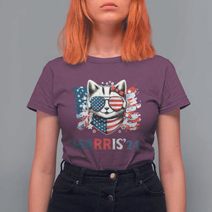 Harris'24 T Shirt For Women Childless Cat Lady American Flag Sunglasses TS11 Maroon Print Your Wear