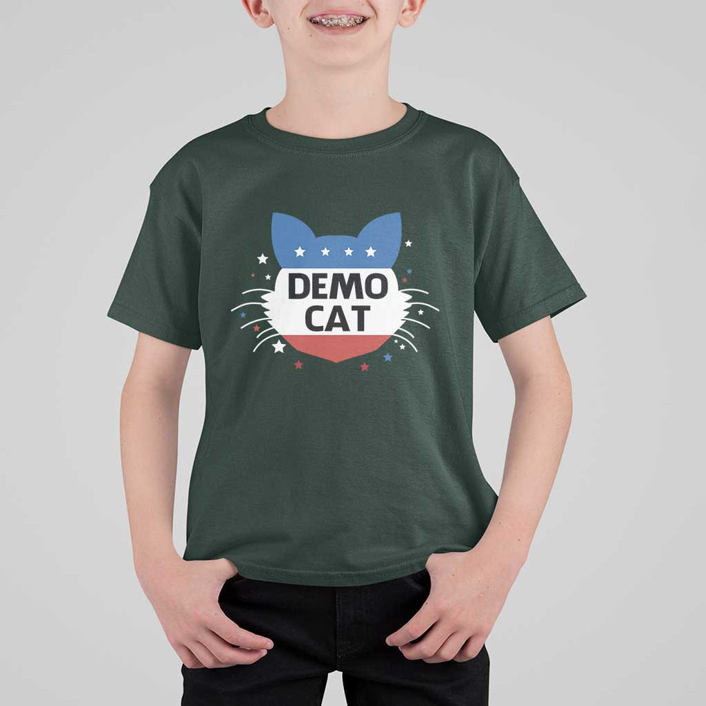Funny American Cat T Shirt For Kid Demo Cat Star US Flag TS11 Dark Forest Green Print Your Wear