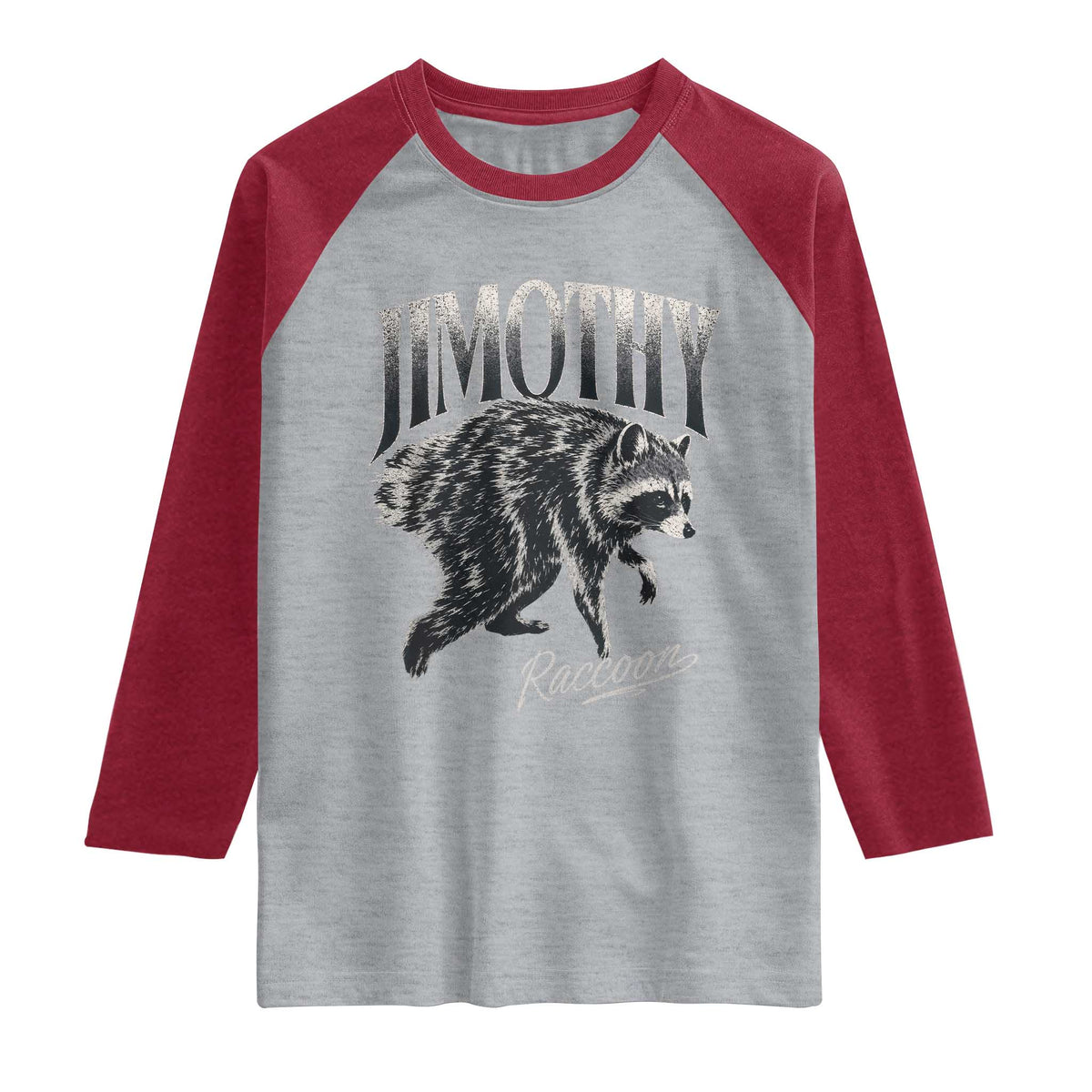 Jimothy Raccoon Raglan Shirt Funny Seattle Trash Panda Wildlife TS11 Heather Gray Heather Red Print Your Wear
