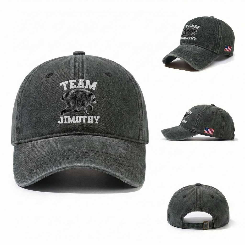 Team Jimothy Raccoon Washed Cotton Baseball Cap Funny Seattle Trash Panda Lover TS11 Washed Cap Universal Fit Dark Green Print Your Wear