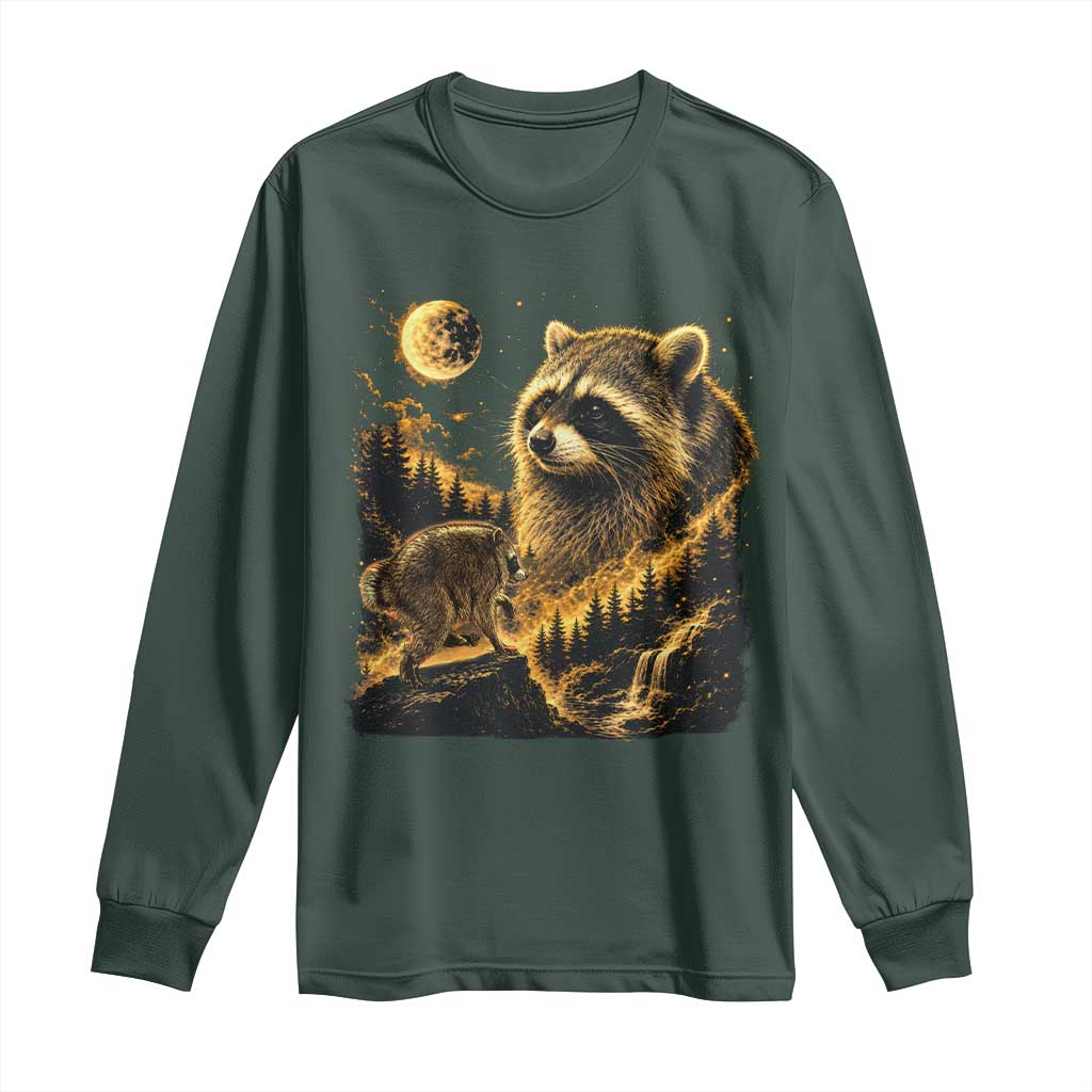 Jimothy Raccoon Howling at The Moon Parody 90s Retro Long Sleeve Shirt TS11 Dark Forest Green Print Your Wear