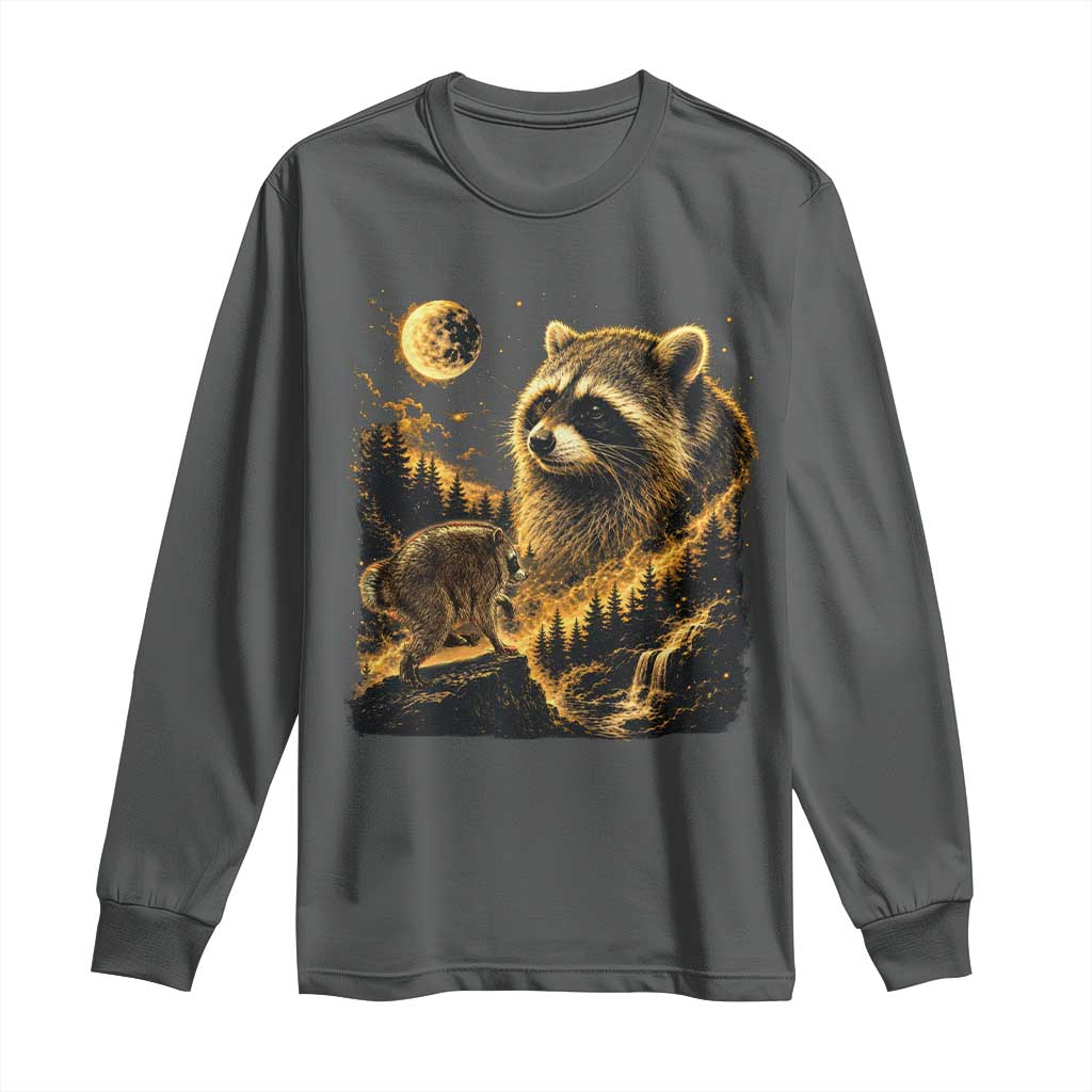 Jimothy Raccoon Howling at The Moon Parody 90s Retro Long Sleeve Shirt TS11 Dark Heather Print Your Wear