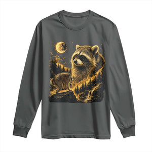 Jimothy Raccoon Howling at The Moon Parody 90s Retro Long Sleeve Shirt TS11 Dark Heather Print Your Wear