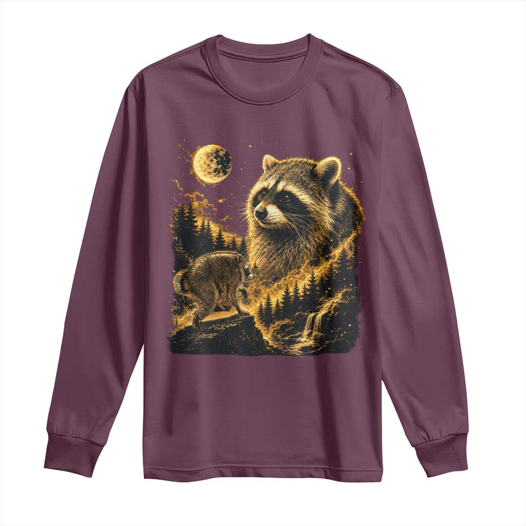 Jimothy Raccoon Howling at The Moon Parody 90s Retro Long Sleeve Shirt TS11 Maroon Print Your Wear