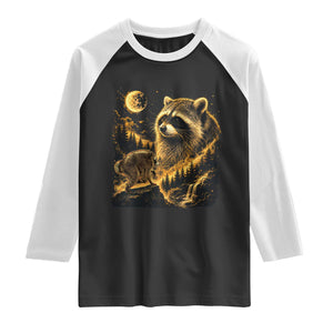 Jimothy Raccoon Howling at The Moon Parody 90s Retro Raglan Shirt TS11 Black White Print Your Wear