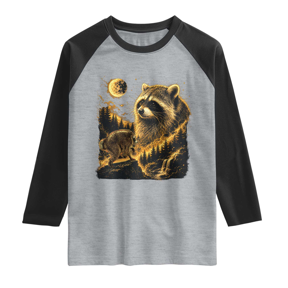 Jimothy Raccoon Howling at The Moon Parody 90s Retro Raglan Shirt TS11 Heather Gray Black Print Your Wear