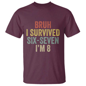 Funny 67 8th Birthday T Shirt Bruh I Survived Six Seven I'm 8 Retro Bday TS11 Maroon Print Your Wear