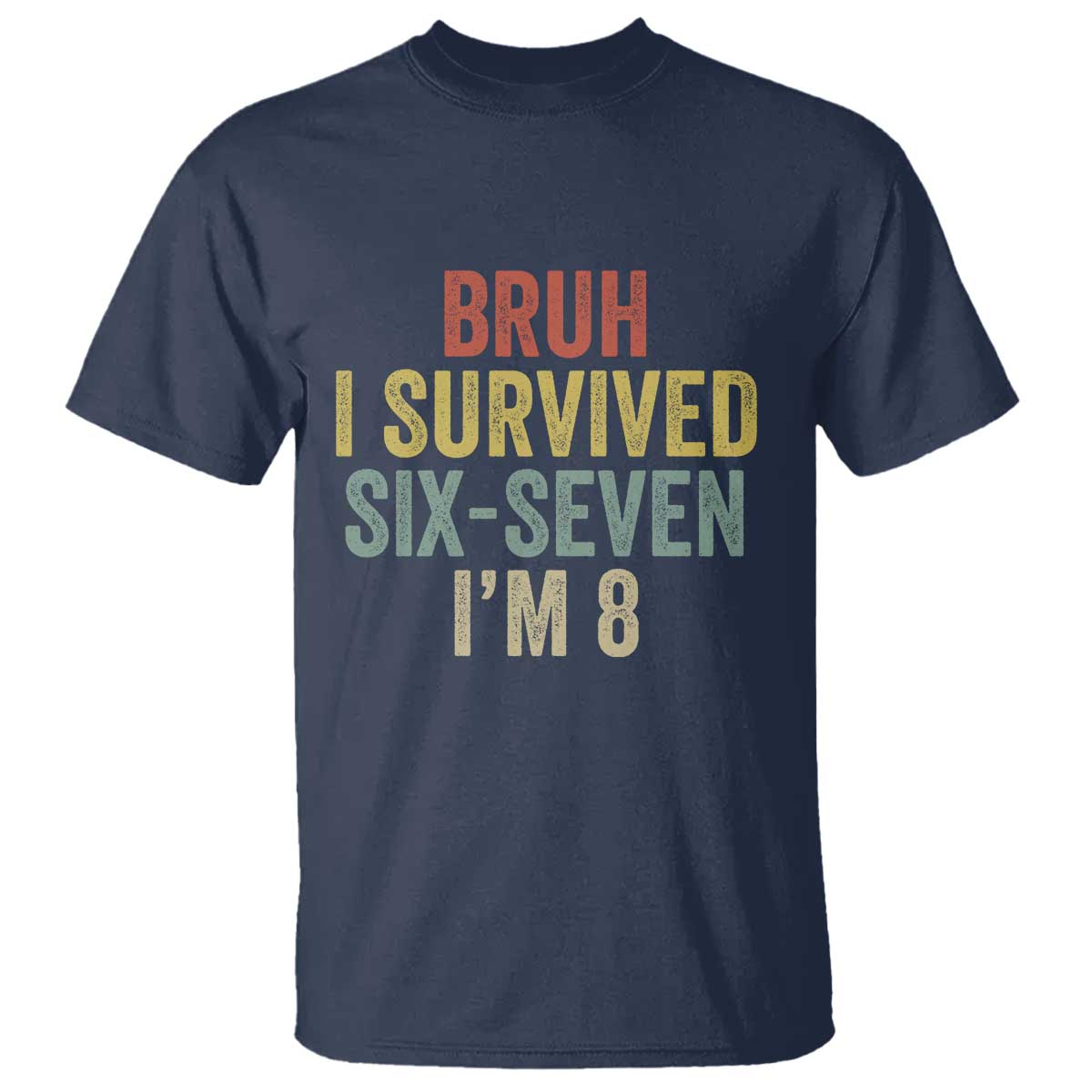 Funny 67 8th Birthday T Shirt Bruh I Survived Six Seven I'm 8 Retro Bday TS11 Navy Print Your Wear