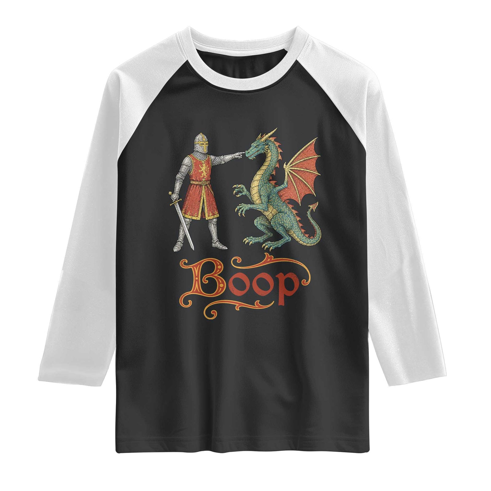 Boop Medieval Knight Dragon Raglan Shirt Funny Ren Faire Dark Fantasy TS11 Black White Print Your Wear