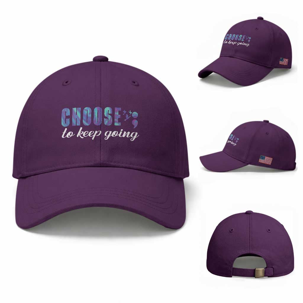 Suicide Prevention Awareness Baseball Cap Choose To Keep Going Semicolon Birds TS11 Baseball Cap Universal Fit Purple Print Your Wear