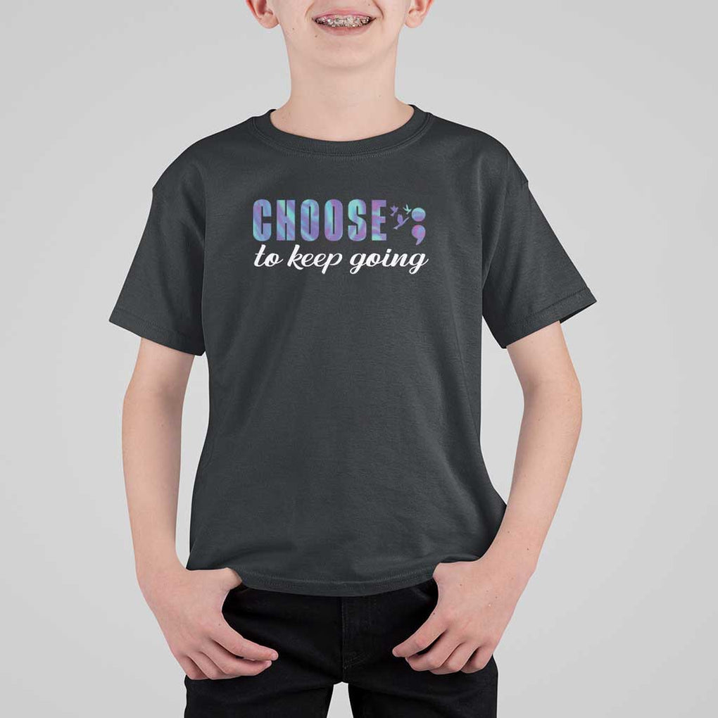 Suicide Prevention Awareness T Shirt For Kid Choose To Keep Going Semicolon Birds TS11 Black Print Your Wear